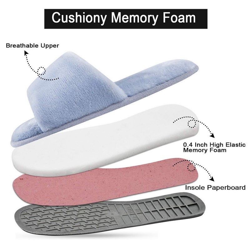 DL Open Toe Slippers for women Indoor, Cozy Memory Foam Womens House Slippers Summer Slip On, Comfy Soft Flannel Womens Bedroom Slippers Slide Breathable Size 7-8 Blue - Image 3